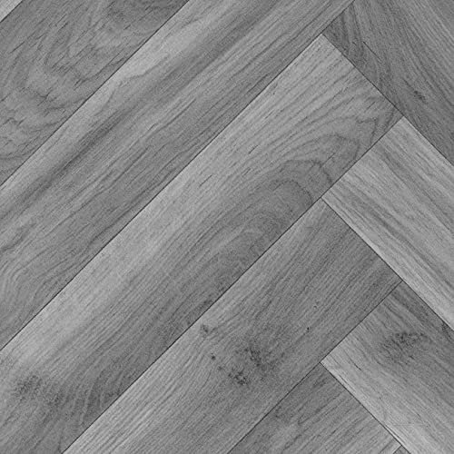 Grey Herringbone Pattern Wood Effect Anti-Slip Vinyl Flooring For LivingRoom, Kitchen, 2mm Thick Cushion Backed Vinyl Sheet, Waterproof Lino Flooring-1m(3'3) X 2m(6'6)-2m²
