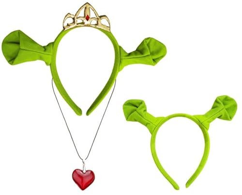 ATAYOU 3Pcs Halloween Paar Kostüm Zubehör Set von Stirnband mit Ohren und Krone, Oger Ohren Stirnband und Herz Halskette