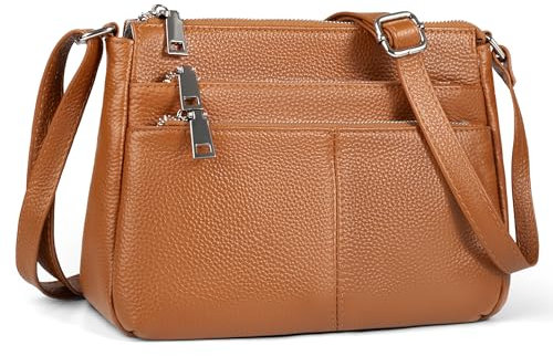 befen Umhängetasche aus echtem Leder für Damen, kleine Taschenbücher, Umhängetasche, Umhängetasche mit mehreren Taschen, Cognac-Braun