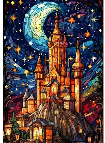 MEIYUDA 5D Diamond Painting Castillo, Diamond Painting Kit Completo Estilo Mosaico, DIY Cristal Pintura De Diamante Para Manualidades Adultos, Painting Para Decoración De Pared Del Hogar 30x40cm