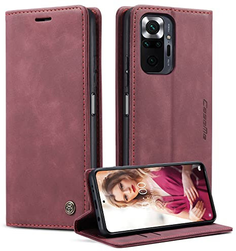 Phernykas Coque pour Xiaomi Redmi Note 10 Pro/Note 10 Pro Max Étui Wallet Cover, Housse Flip en Cuir Premium PU Portefeuille Case, [Fentes pour Cartes] [Magnétique] [Antichoc] [Kickstand], Rouge