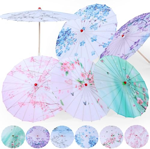 Shinylin 6 Pcs Chinese Oil Paper Umbrellas for Weddings, 32 Inch