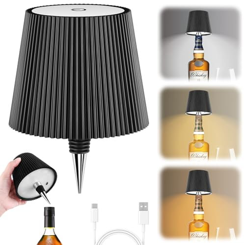 POFIBO Flaschenlampe Aufsatz LED Aufladbar - Lampenschirm für Flaschen, Kabellose RGB Touch Flaschenaufsatz Lampe 3 Farben Dimmbare Flaschen-lampe für Innen und Außen Restaurant, Bar und Schlafzimmer