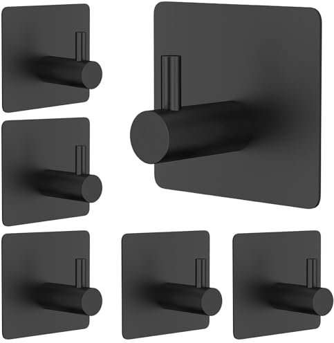 CYILIUEN Confezione da 6 ganci autoadesivi da bagno per cucina, asciugamani, chiavi, colore nero, 1407B6