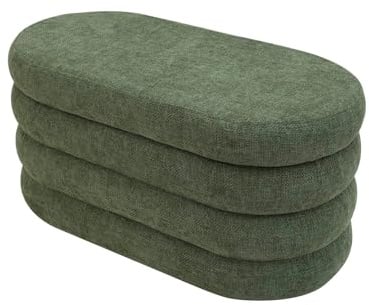 Rebecca Mobili Aufbewahrungsbank Pouf, Langer Ovaler Pouf, Dunkelgrün, Polyesterstoff MDF, Gepolstert, mit Deckel - Maße HxBxT: 38 x 76 x 38 cm - Art. RE7056