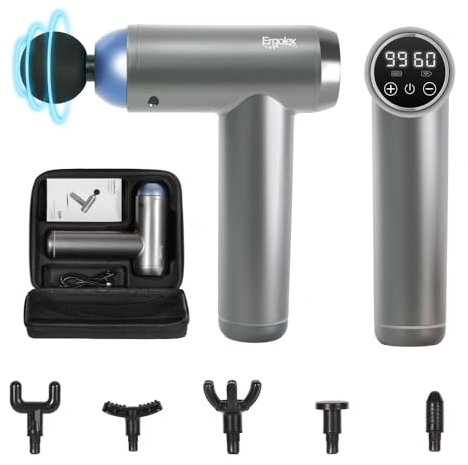 Ergolex Massagepistole – Elektrische Massage Gun für Muskeln & Faszien – Massagegerät zur Schmerzlinderung & Entspannung – Leise Massage Pistole mit LED Anzeige & 6 Aufsätzen