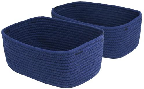 ORGMASTER Cesta pequeña de cuerda de 33 x 21,6 x 13 cm, cestas de almacenamiento tejidas para organizar la oficina en casa, cesta de regalo vacía, paquete de 2, Azul marino