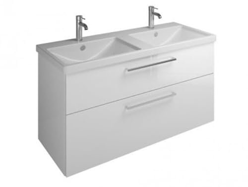burgbad Eqio Keramik-Doppelwaschtisch inklusive Waschtischunterschrank mit 2 Schubladen, Breite 1230mm, SEYS123F5662C0001G0146, Farbe: Eiche Dekor Urban/Eiche Dekor Urban, Griff Chrom G0146