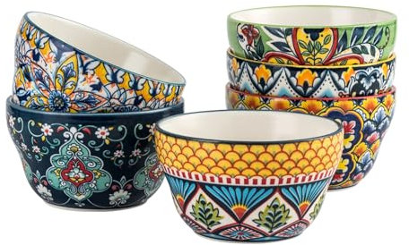 HENXFEN LEAD Petites coupes à dessert 200ml, set de 6 tasses à bouillon en porcelaine, tasses à bouillon en couleur pour la soupe, la glace, les fruits, les snacks - Style bohème