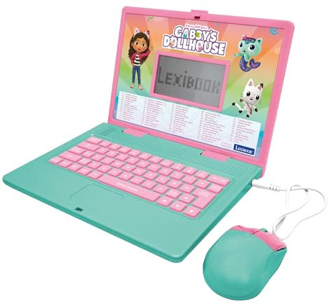 Lexibook, Gabby et la Maison Magique, Ordinateur éducatif bilingue FRANÇAIS/Anglais, 124 activités de Langue, écriture, mathématiques, logique, Musique et Jeux, Rose/Bleu, JC598GDHi1