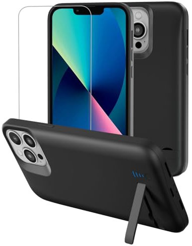 Gladgogo Charger Case for iPhone 14/13 Pro, 8500mAh Charging Case with Kickstand - Black