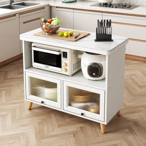 Moderner weißer Küchenschrank mit Stein-Arbeitsplatte, Glastüren und Strid-Design, 120 x 50 x 80 cm