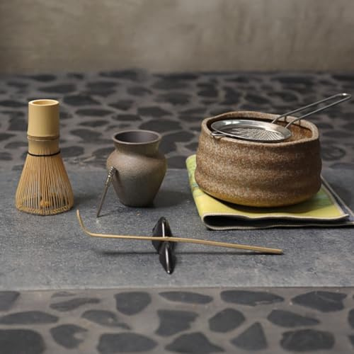 8Pcs Traditional Japanese Matcha Tea Set - Matcha Tea Ceremony Kit with Whisk, Bowl, Sifter, Scoop, Scoop Holder, & Cleaning Brush for Matcha Lattes & Ceremonial-Grade Japanese Tea