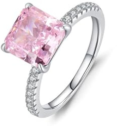 KnSam Anello di fidanzamento 9 carati Au375 bianco oro rosa labor creato morganite anello nuziale in oro 9 carati, anello classico per eternità, fedi nuziali, fedi nuziali in vero oro, misura 49