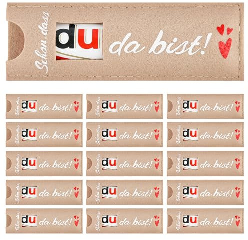 20 Stück Schön dass du da bist Hülle Filz Geschenke für Schokolade Verpackung für Hochzeit Taufe Konfirmation Geburtstag (ohne Schokolade)