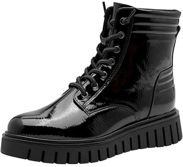 MARCO TOZZI Damen Stiefeletten zum Schnüren mit Reißverschluss Plateau, Schwarz (Black Patent), 40 EU