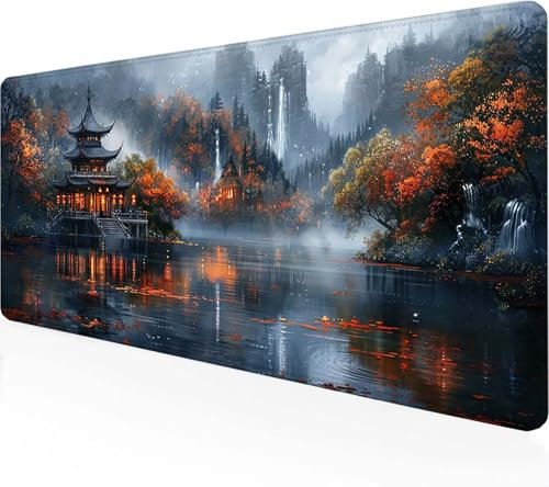 Mauspad Japan, Schreibtischunterlage Schwarz Gaming Mousepad XXL 1000x500 mm, WassXerdicht Anti-Rutsch Mousepad Computer Zubehör Vernähte Kanten Gaming Mauspad für Home Office Spiel, Geschenke 1-1