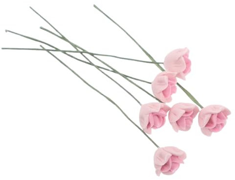 TOBBOMEY 6St Puppenhaus Blumen Blumentopf altes Puppenhaus Mini-Rosendekoration Retro-Puppenhaus Rosa Blumenstrauß Puppenhaus Dekoration Puppenhaus-Blumenstiele Miniatur-Gartenblumen Harz