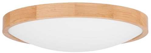 STOLARNIA PIKA Schlafzimmerlampe - Runde Holz Deckenlapme Eiche 3xE27 (∅47 cm) - Modern Beige Deckenleuchte für, Wohnzimmer, Flur, Küche - Stilvolle Eichenholz ORION