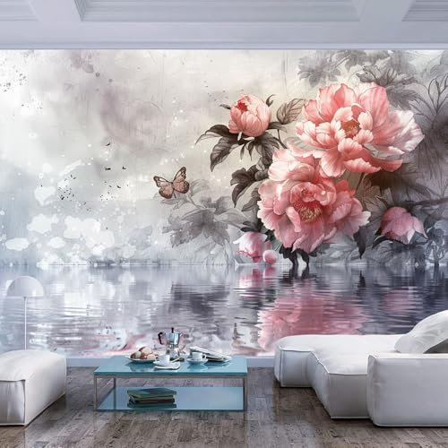 JIAOQSS 3D Effekt Tapete In Voller Größe Vintage Blumen Vögel Schmetterlinge grau Tapete Wandtapeten Wohnzimmer Schlafzimmer Kinderzimmer Moderne Wandbilder XXL Wand Dekoration