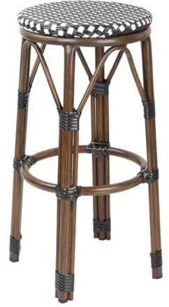 Bolero Parisian Style PE Rattan Bar Stools (Pack of 2), Black Dot Mix | Weatherproof build stands up to year-round outdoor commercial use, with an easy-clean surface and lightweight frame.