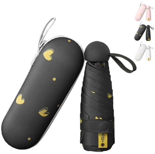 LaresDay Regenschirm mit Herz-Muster – Kompakter Mini-Schirm mit Schutzhülle, Leicht & Tragbar für Damen und Herren (Klein, Niedlich, Stilvoll) (schwarz)
