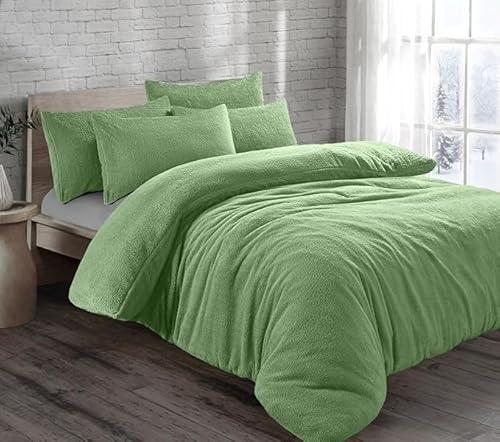 Bella Nights Teddy Bear Fleece Duvet Cover Set – Thermal Warm & Cosy Soft Fur Bedding with Pillowcases – Winter Duvet Set (Sage Green, Super King)