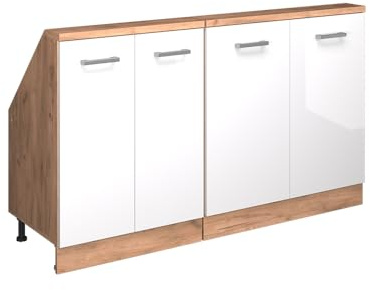 Vicco Dachschrägenschrank-Set Rion, Weiß Hochglanz/Goldkraft Eiche | B140 x T46 cm, 2er Set, platzsparend für Dachschrägen