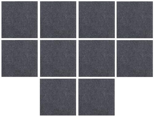 WNDUOKXH Strapazierfähige Teppichfliesen, selbstklebend, 10 Stück, 30 x 30 cm, rutschfest, strapazierfähig, selbstklebende Teppichfliesen aus Polyester, dunkelgrau