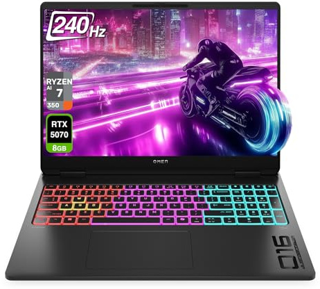 HP OMEN 16 MAX Gaming Laptop, AMD Ryzen AI 7 H 350, 64 GB DDR5 RAM, 2 TB PCIe SSD, 16 WQXGA (2560x1600) 240Hz, Nvidia G-Force RTX 5070, tastiera retroilluminata RGB a 4 zone, W11 Shadow Home, nero