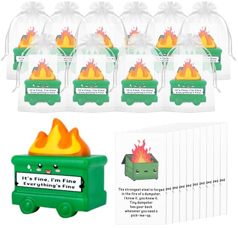 10 Set Dumpster Desk Accessories with Fire Design Gifts Green Bulk Emotional Support Dumpster with Motivational Cards Funny Stress Balls for Adults Squeeze Appreciation Gifts