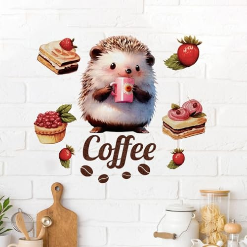 COVPAW Wandtattoo Kaffee Igel Kuchen Wandaufkleber Coffee Küche Cafe Wohnzimmer Büro Wandbild Kaffee Laden Wanddekoration