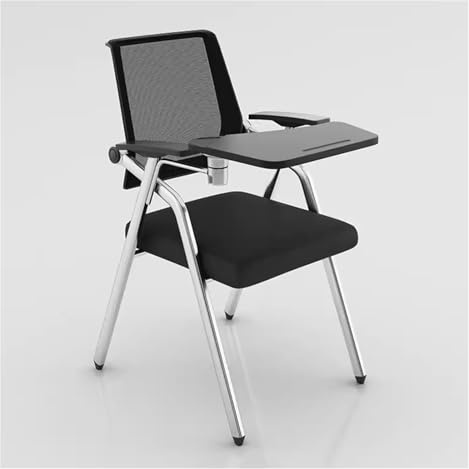 TYHAYJYK Student Chair with Desk Attached,Foldable & Stackable Conference Room Chairs,Foldable Desk Chair with Tablet Arm Writing Board and Metal Frame(Black)