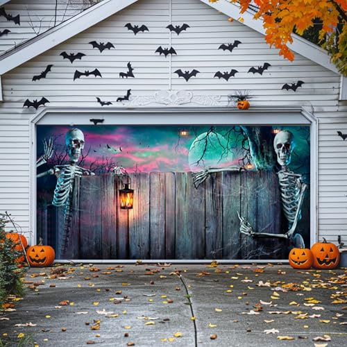 Stretchable Halloween Garage Door Cover Halloween Garage Door Decoration Banner Wall Decoration Suitable For Outdoor Home Courtyard Parties (C, D)