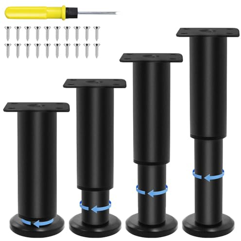 ZOCONE 4 Pcs Metal Adjustable Bed Legs Legs（12-18cm） Heavy Duty Black Firm Adjustable Legs for Furniture Easy-to-install Metal Bed Foot Universal Suitable for Cabinets, Sofas, Beds, and Coffee Tables