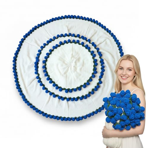 Bibykivn Coperta Bouquet di Fiori, Plaid con Fiori all'Uncinetto Finita, Coperta con Decorazione di Rose, Ideale come Regalo per Donne per San Valentino e Compleanni (Rosa - Blu, 160CM)
