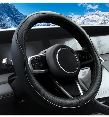 Flaconi Auto Lenkradbezug,Lenkrad Bezug Lenkradschutz,mit Rutschfester Linie,Auto Zubehör Innenraum,Geeignet für Lenkräder mit Einem Außendurchmesser von 37 bis 38 cm (Schwarz)