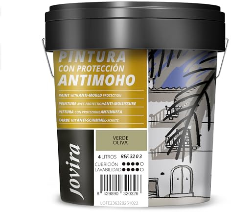 JOVIRA PINTURAS Pittura Antimuffa. Previene la muffa. Resistente alla comparsa di muffe sui muri. Aspetto opaco. (4 Litri, Verde Oliva)