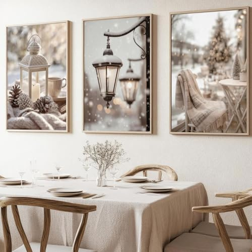 Xiyocadt 3er Poster Set Moderne Winter Schneelandschaft Wandbilder Bilder, Winter Bilder Set, Tannenzapfen, Winter Leinwand, Für Schlafzimmer Und Wohnzimmer, Ohne Rahmen (21 x 30 cm)