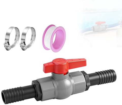 Kugelhahn mit Schlauchverbinder, PVC Kugelhahn 32mm Absperrventil Poolventil Ventil für Schläuche Inkl 1 Absperrventil Innengewinde 1 Zoll(32mm) & 2 Schlauchtüllen 25mm, für Pool, Teichbau,Aquaristik
