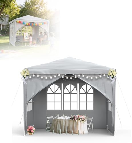 YZNAHRE Gartenpavillon 3 × 3 m, Partyzelt mit Stahlgestell, Grau | Wasserfestes Polyesterdach mit abnehmbaren Seitenwänden, Stabiler Metallrahmen, geeignet für Garten, Terrasse und Camping