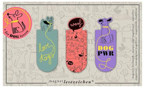 moses. Magnetlesezeichen Dog Lover – 3 magnetische Seitenmarkierer im Set, farbenfrohes Hunde-Design, praktisches Buch-Accessoire, Geschenk für Hundefans