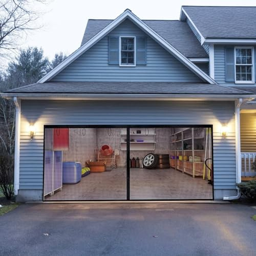 TONIXY Garage Screen Door, Retractable Fiberglass Mesh, 2x4m Black, for Patio, Workshop and Sunroom