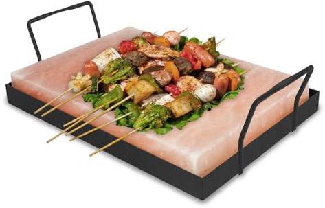 Jaxguom 1x Pack XXL Salzstein zum Grillen, 20x30x3cm Salz Grillsteine Mit Eisenplatte, Wiederverwendbar Salzgrillstein, Original Kristallsalz aus dem Vorgebirge, Salzplatte zum Grillen für BBQ