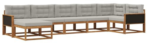 vidaXL Outdoor-Sofagarnitur mit Kissen 7 pcs Natürlich und Hellgrau, Moderner Garten-Sofa, Flexible Sitzgelegenheit, wetterfestes Set für Entspannung im Hinterhof