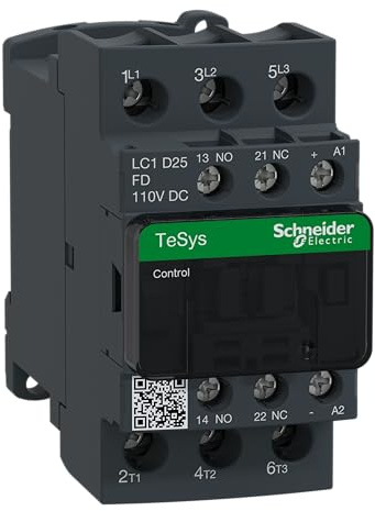 Schneider Electric TeSys Deca contactor,3P(3NO),AC-3/AC-3e,=440V 25A,110V DC coil,LC1D25FD