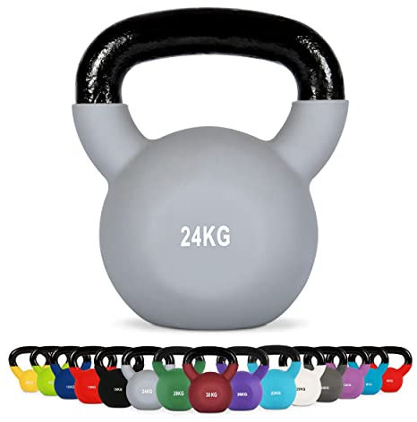 Kettlebell Neopren 2 – 30 kg inkl. Übungsposter Kugelhantel (24 kg - Grau)
