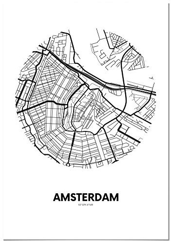 Panorama Poster Karte Kreis von Amsterdam 50 x 70 cm - Gedruckt auf qualitativ hochwertigem Poster - Wandbild Wohnzimmer - Poster Schlafzimmer - Bilder Stadt - Poster Vintage - Deko Hause