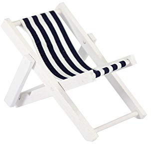 Oblique Unique® Mini Liegestuhl Stuhl Strand Klappstuhl aus Holz Maritime Deko Accessoires mit Anker Sommer Tischdeko Dekoration Blau Weiß - Wählbar (Streifen)