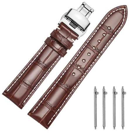 MUENShop Uhrenarmband mit faltschließe Leder Schnellverschluss Echtleder Armband für 18mm-24mm Schwarz Braun Blau Grün Kalbsleder Ersatz für Herren/Damen